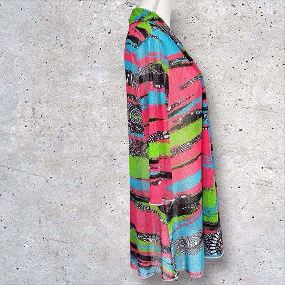 Ali Miles Cardigan Womens Large Pink Blue Green Lightweight Duster Colorful - Picture 2 of 9